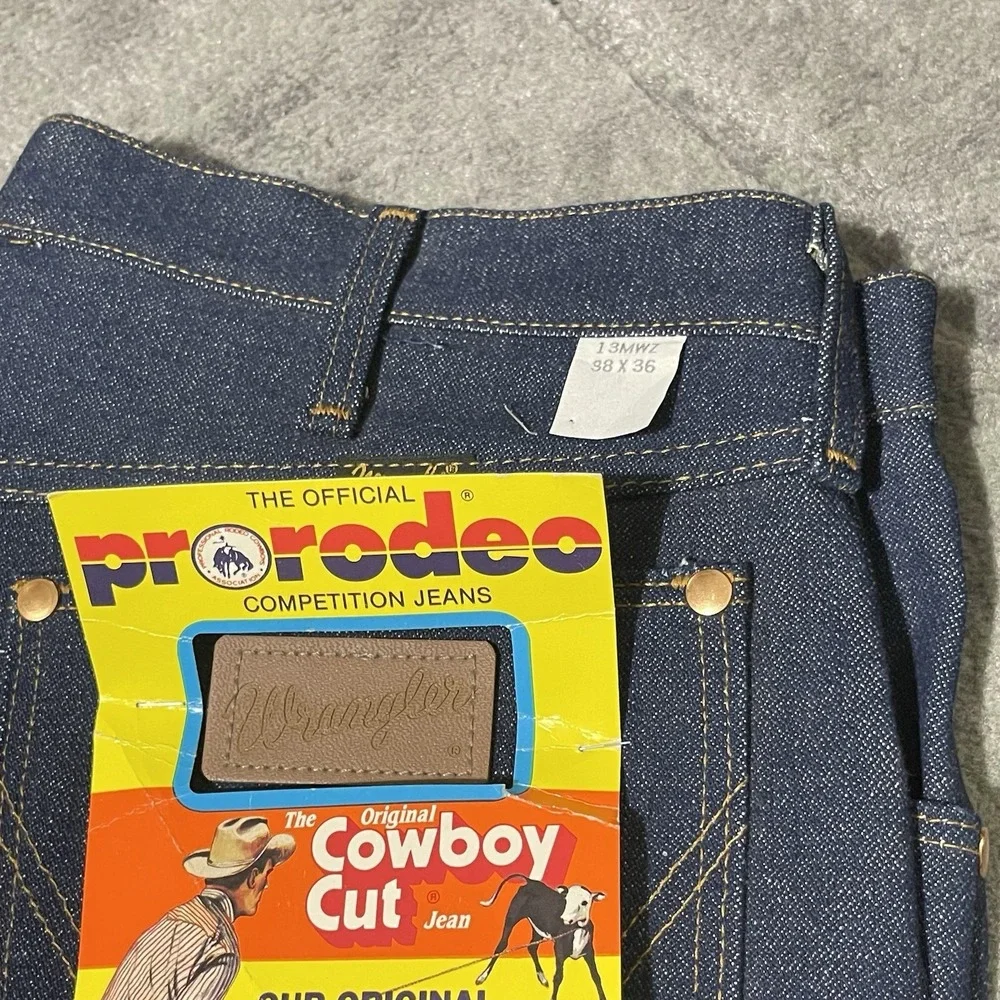 VTG‎ Wrangler 13MWZ Jeans Men 38x36 Blue Denim Western Pro Rodeo Deadstock NEW